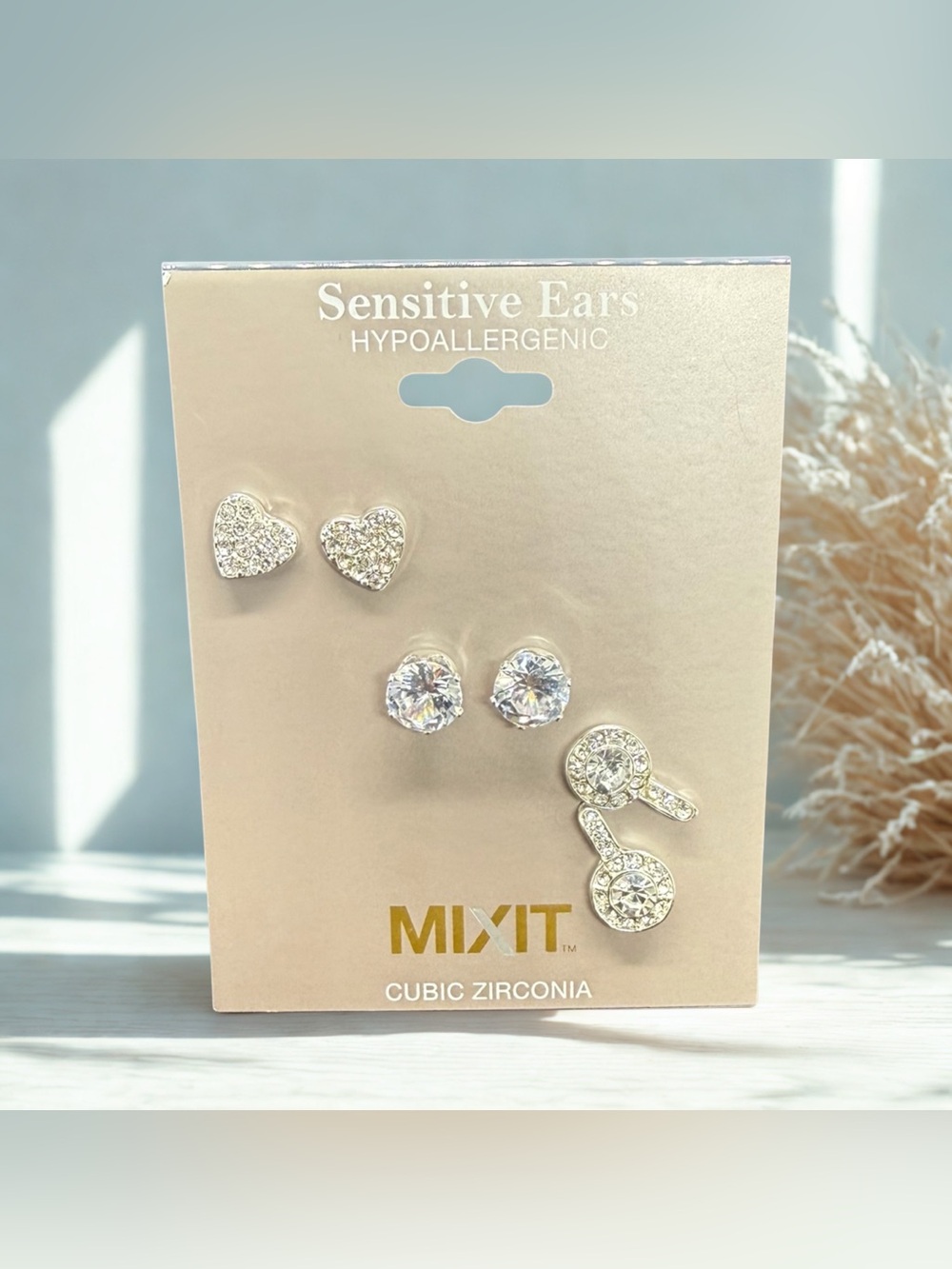 🩶MIXIT🩶3-PC Silver-Tone Cubic Zirconia Stud Earring Set/NWT